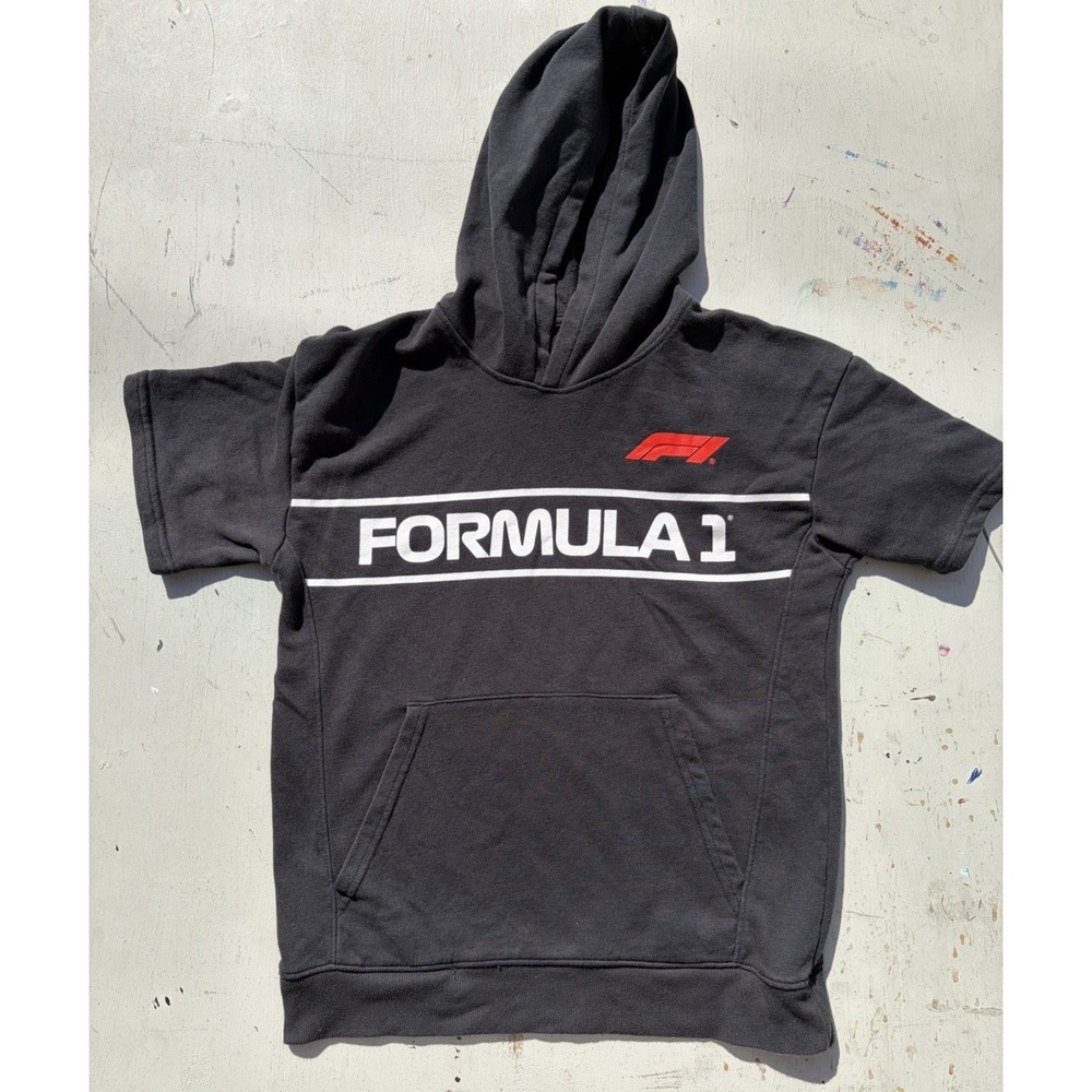 Kid's Formula 1 T-Shirt Black Spell-Out XL Racing Hooded Stock Car Super Speed